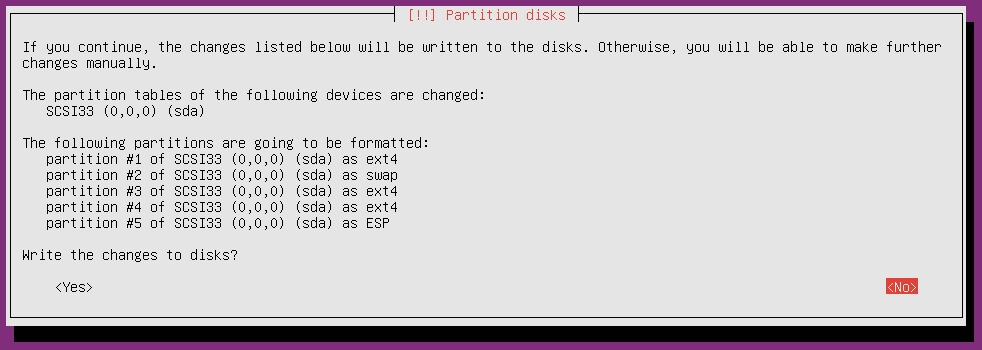 確認分割表並寫入磁碟_Write the changes to disks?