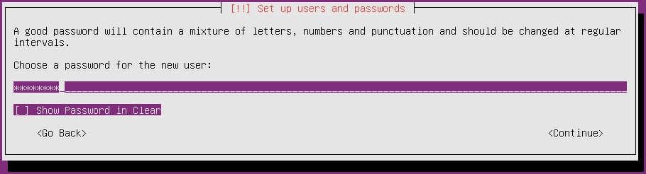 設定使用者登入密碼 Choose a password for the new user